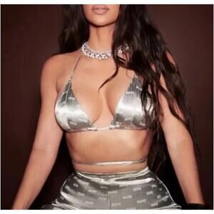 SKIMS Jacquard Triangle Bralette in Talc Silver Size S